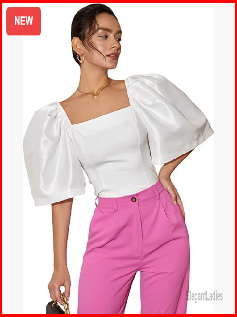 Square Neck Puff Sleeve Crop Top Blouse